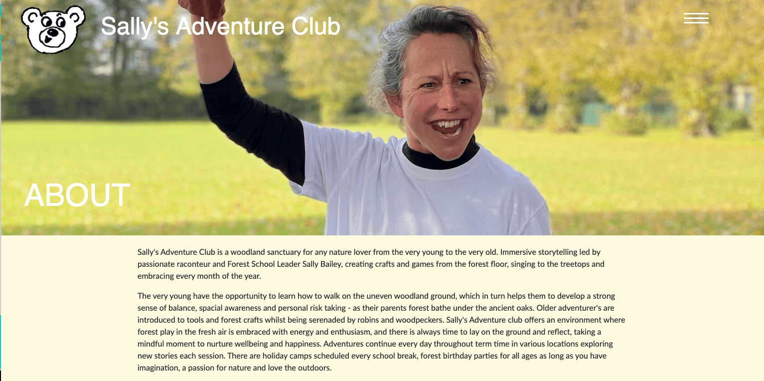 Sallys Adventure Club website